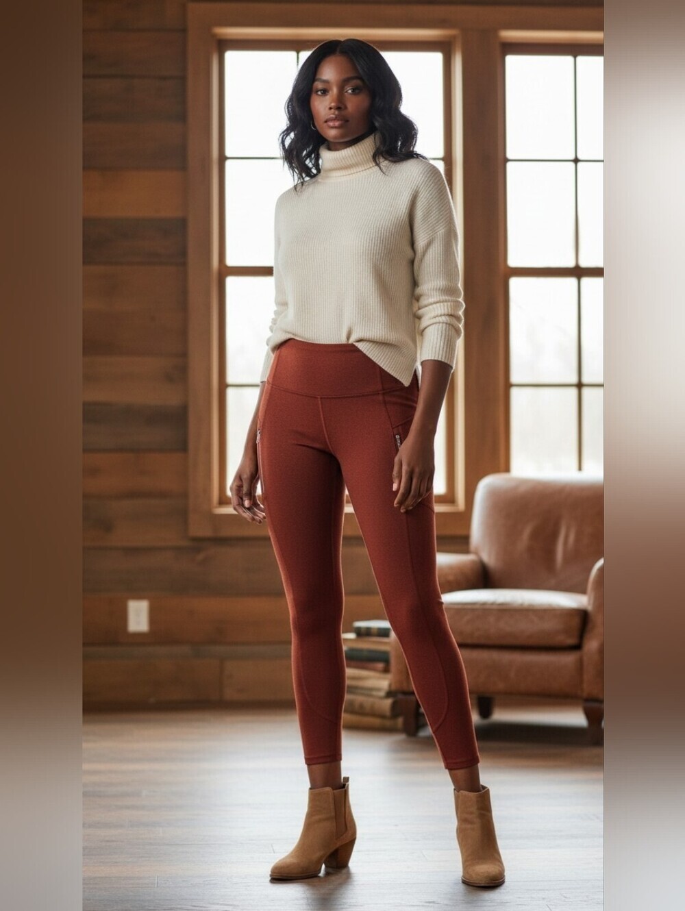 Athleta Rainier Plush Tight 1X Supersonic Dried Cinnamon Fleece Lined Leggings - Picture 1 of 11